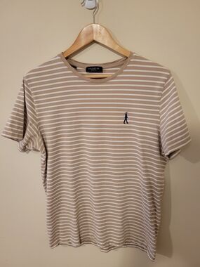 Men's Selected Homme organic Tan Striped Shirt Size Large